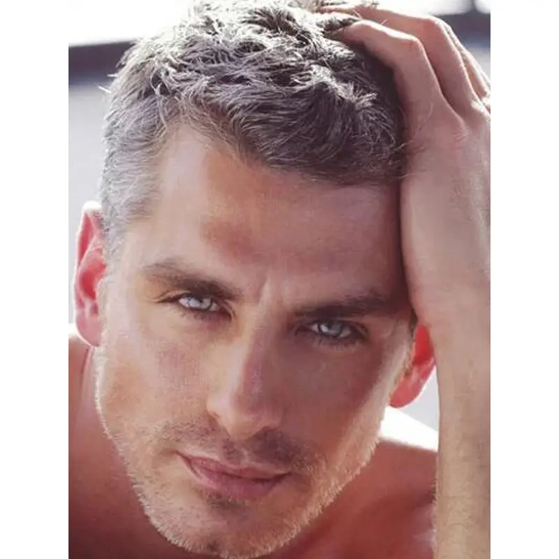 Grey Capless Wavy Short Remy Human Hair Salt and Pepper Hair on Top Men Wigs