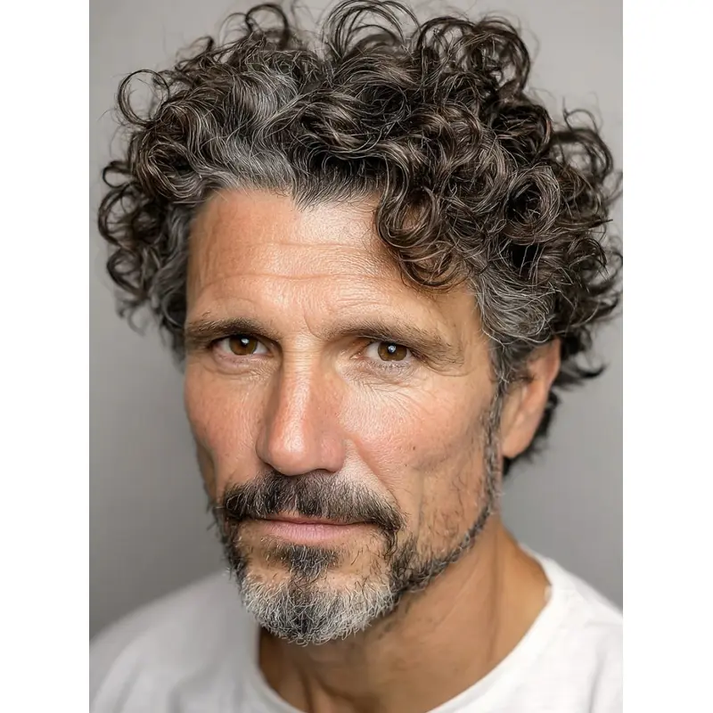 Mens Gray Wigs Curly Lace Front Synthetic Layered Wigs