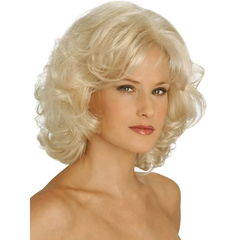 Pleasing Blonde Curly Chin Length Classic Wigs