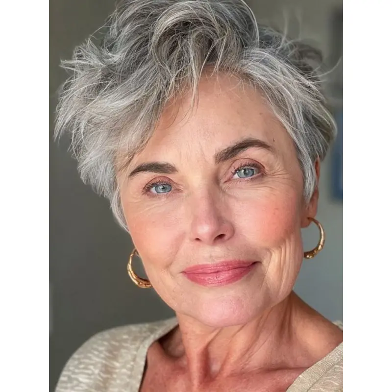 Short Gray Wigs Human Hair 6" Lace Front Boycuts Wigs