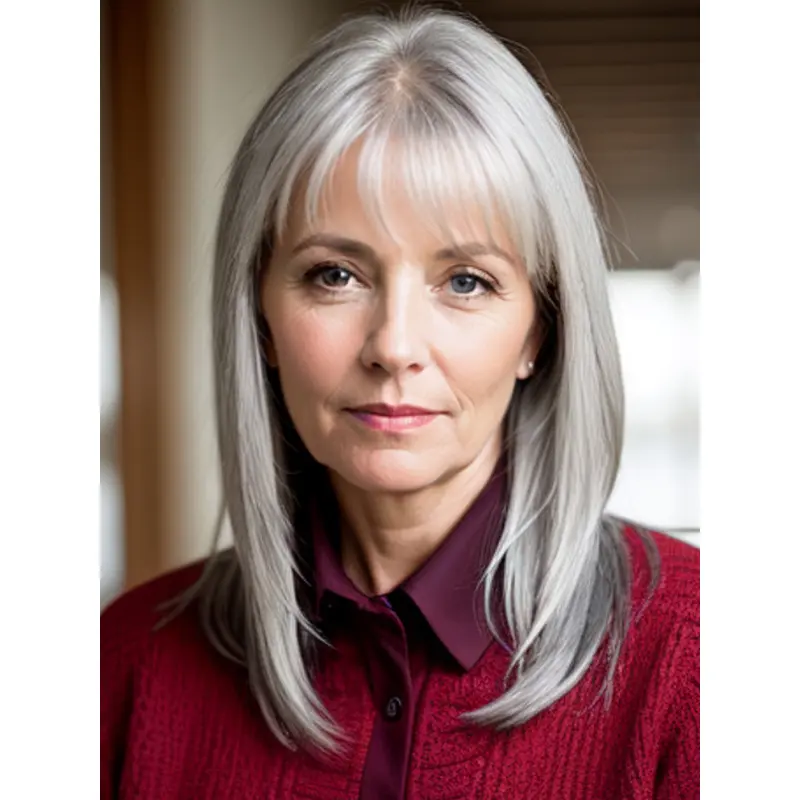 Silver Grey Real Hair Wigs Long With Bangs Monofilament 16" Straight Wigs