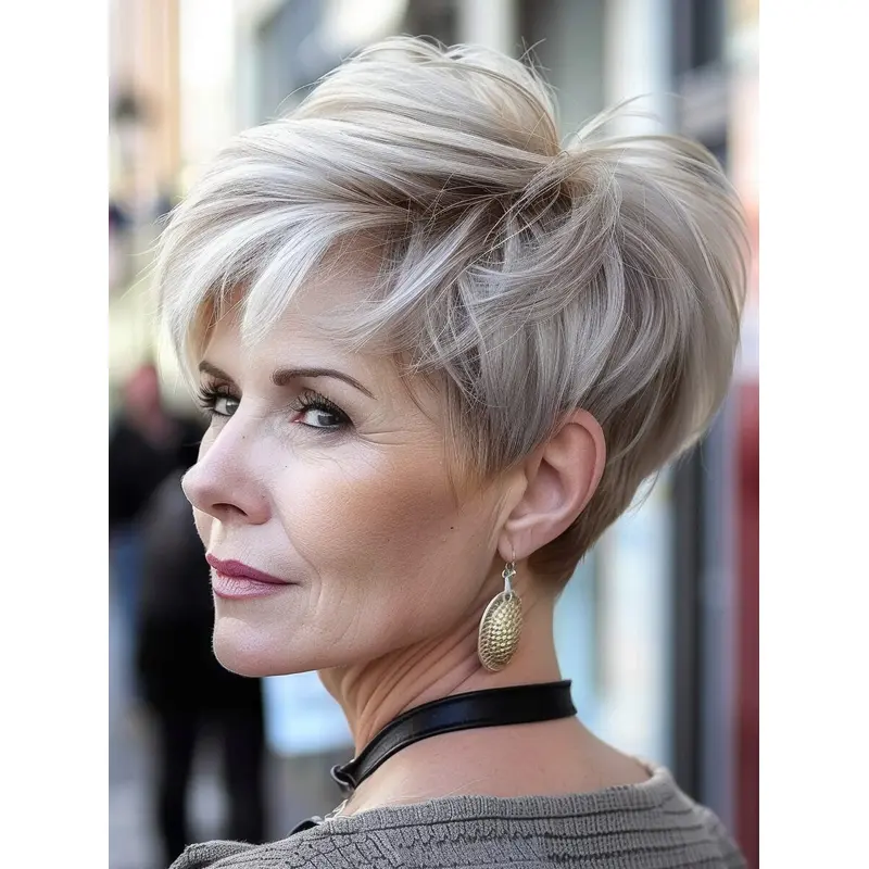 Silver Grey Wig Short Boycuts Monofilament Remy Human Hair 6" Straight Wigs