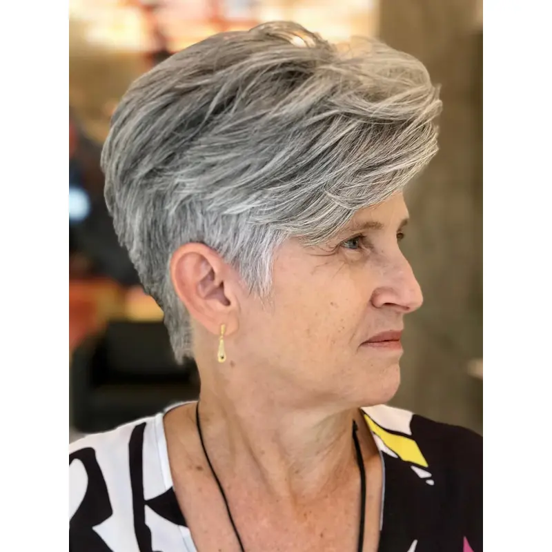 Grey Human Hair Wigs Boycuts Lace Front Cropped Straight Wigs