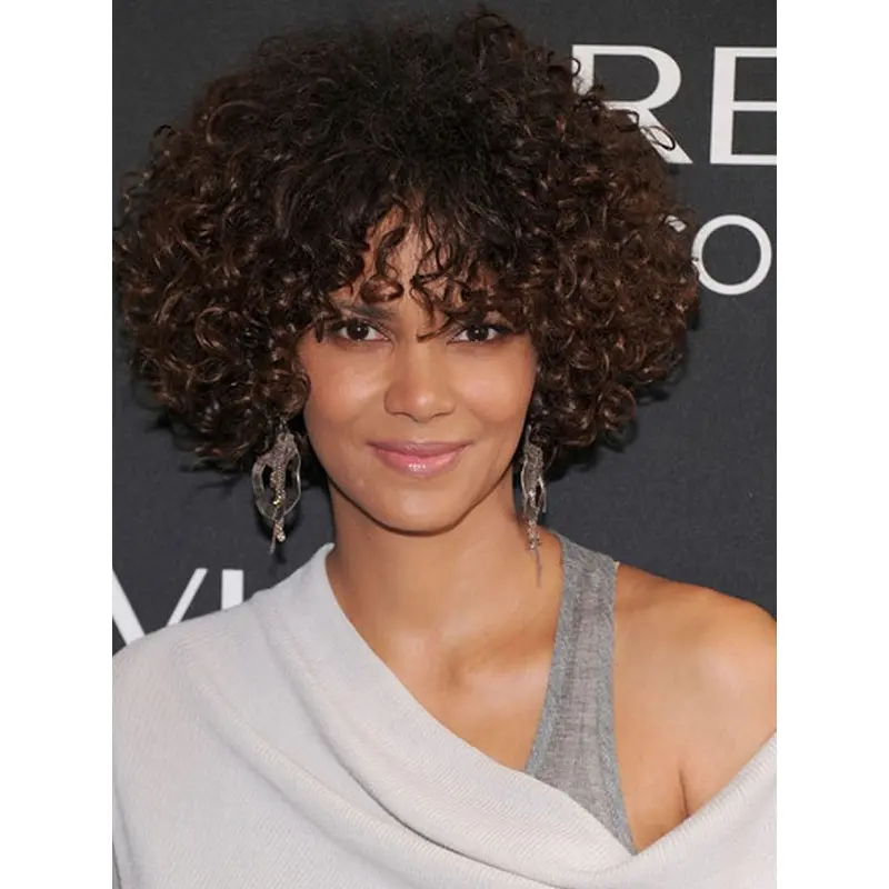 Halle Berry Elegant Short Voluminous Spiral Curls Glueless Lace Human Hair wig