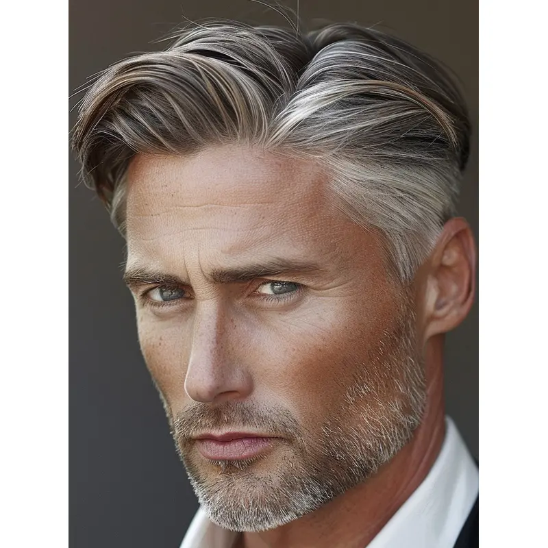 Mens Grey Hair Wig Cropped Synthetic 4" Boycuts Wigs