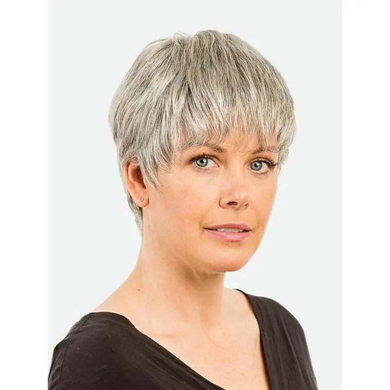 Monofilament 4" Straight Synthetic Boycuts Cropped Beautiful Grey Wigs