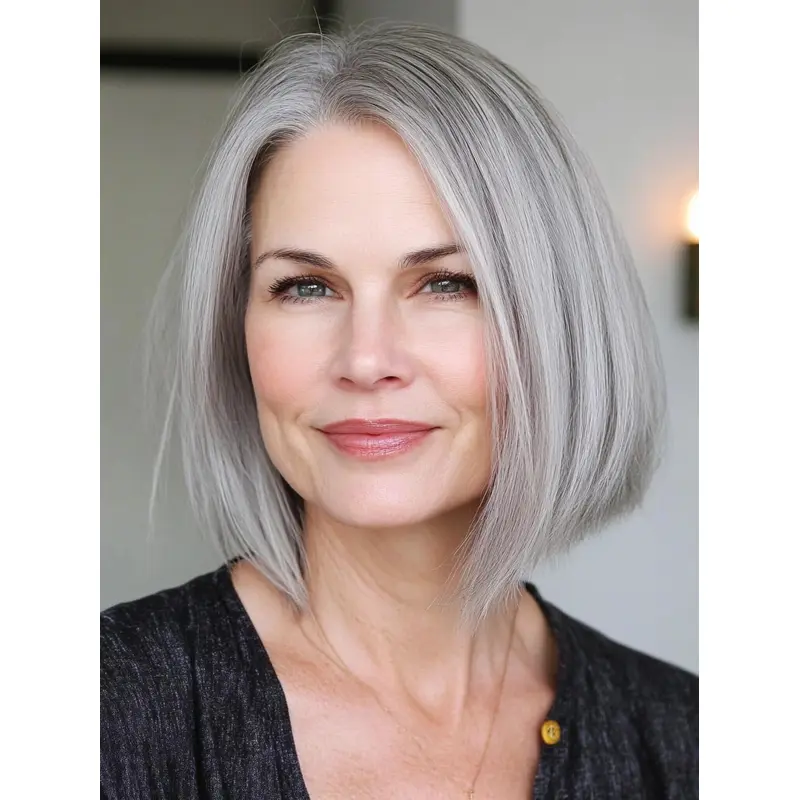 Old Ladies Grey Wigs 10" Straight Bobs Monofilament Wigs
