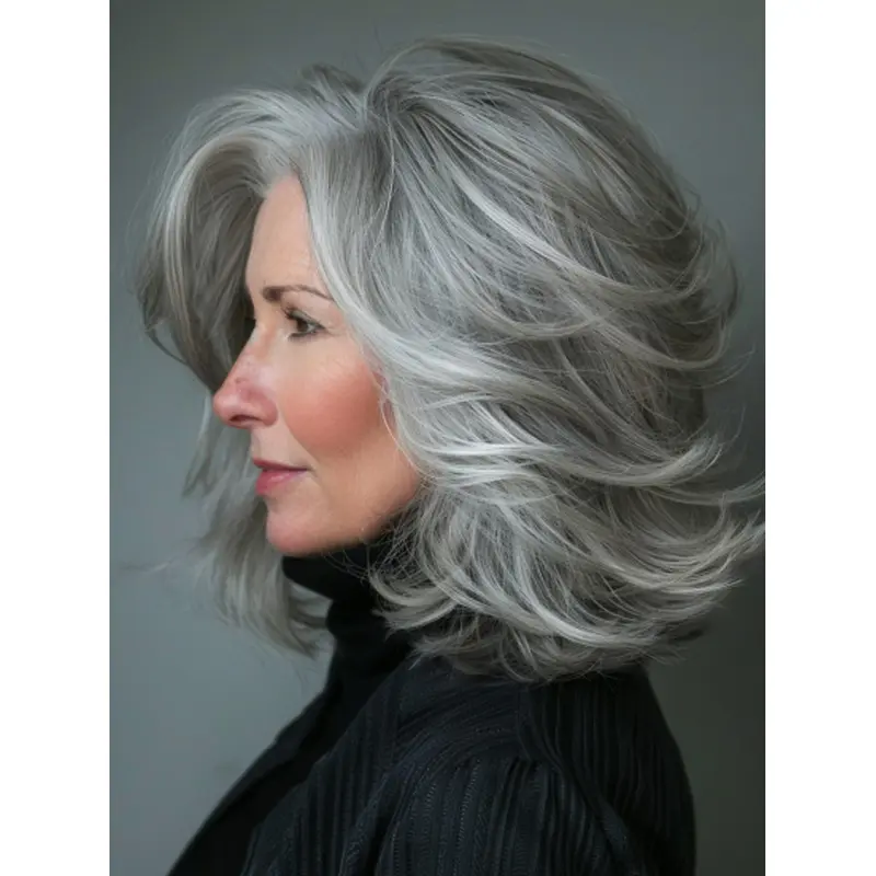 Silver Grey Hair Wigs Monofilament 12" Synthetic Layered Wigs