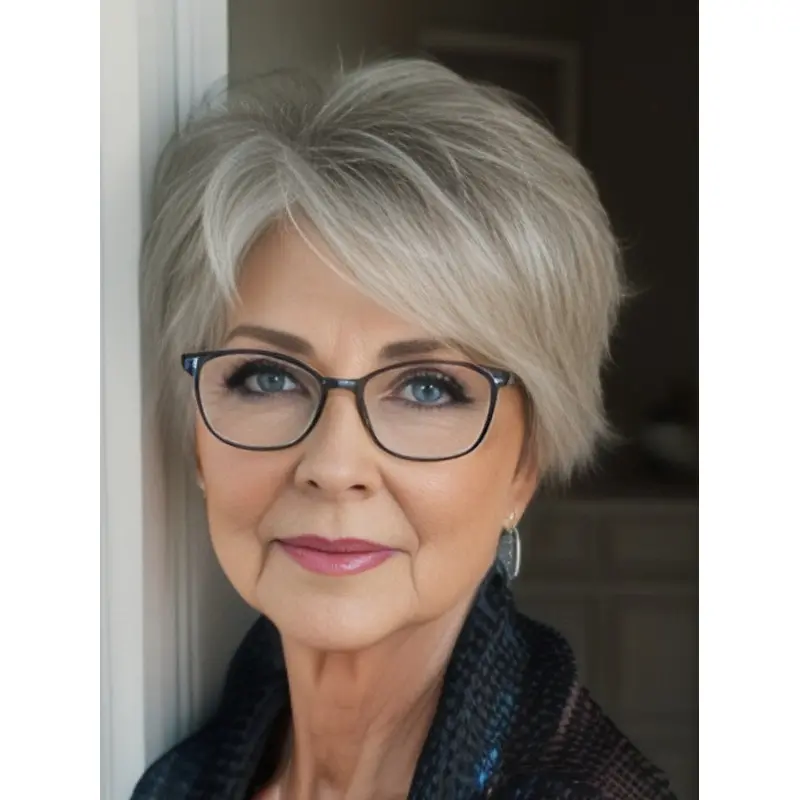 Silver Grey Wigs Short Boycuts Synthetic 6" Lace Front Straight Wigs