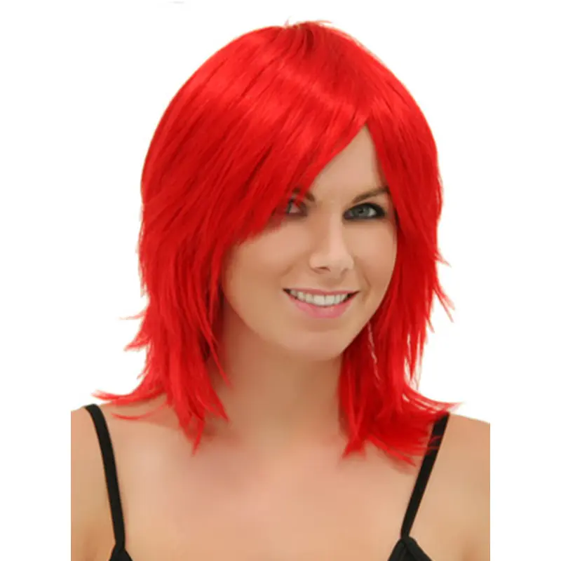 14 Inches Shoulder Length Red  Straight Capless Synthetic Wigs