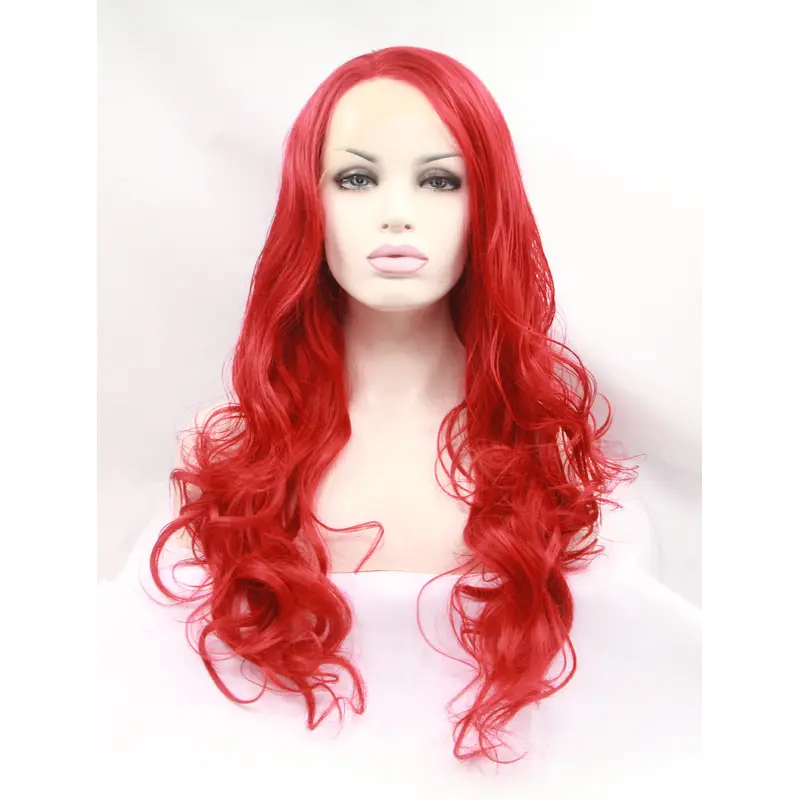21" Curly Red Without Bangs Synthetic Lace Front Long Wigs