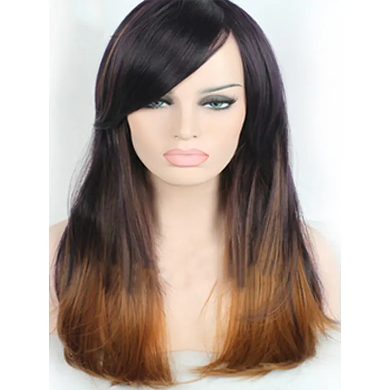 22 Inch Straight Style With Bangs Lace Front 100% Remy Hair Ombre Wigs
