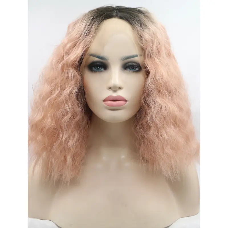 Chin Length Curly Without Bangs Lace Front 13" Synthetic Wigs