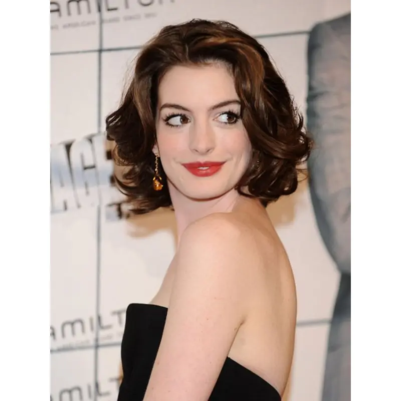 Designed Auburn Wavy Chin Length Anne Hathaway Wigs