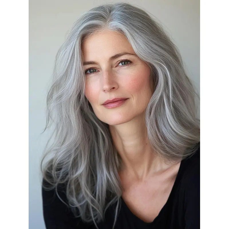 Long Grey Silver Wigs Synthetic Monofilament 16" Wavy Wigs