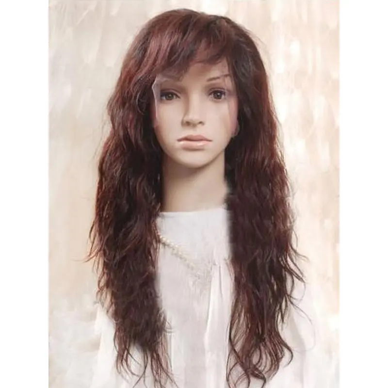 Soft Auburn Wavy Remy Human Hair Long Wigs