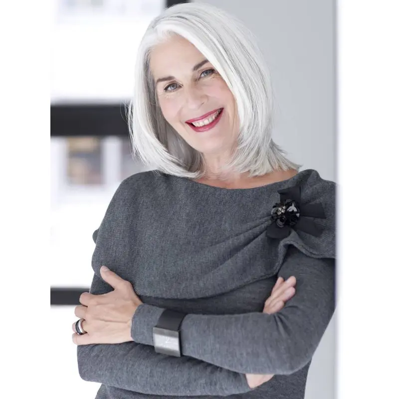 14" Straight Chin Length Lace Front Grey Wigs for Lady
