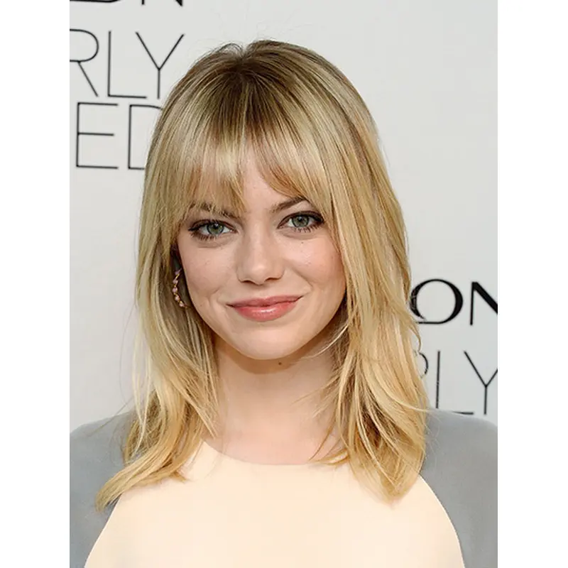 16" Capless Shoulder Length Blonde With Bangs Emma Stone Wigs