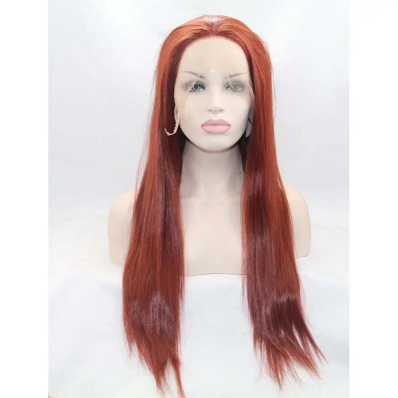 26" Straight Red Without Bangs Synthetic Lace Front Long Wigs