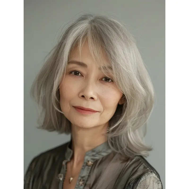 Grey Hair Wig Bobs Shoulder Length Straight 12" Monofilament Synthetic Wigs