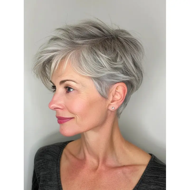 Grey Hair Wigs Short Straight Synthetic Boycuts 6" Monofilament Wigs