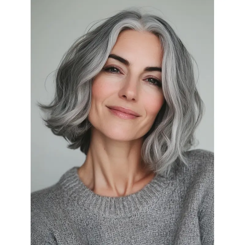 Grey Lace Front Bob Wig 10" Wavy Chin Length Synthetic Wigs