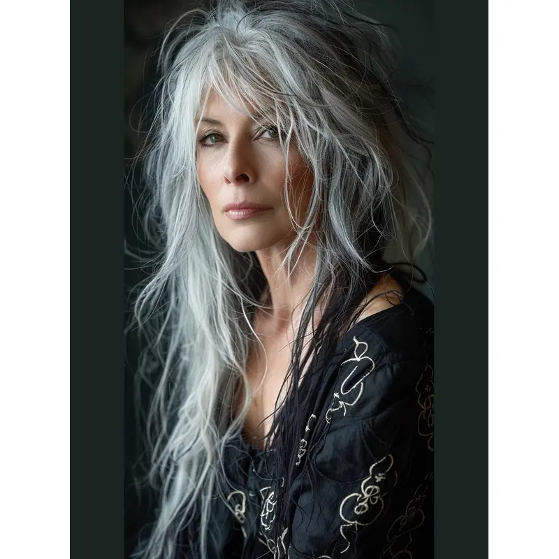 Grey Wig Long Hair Straight With Bangs 24" Lace Front Wigs