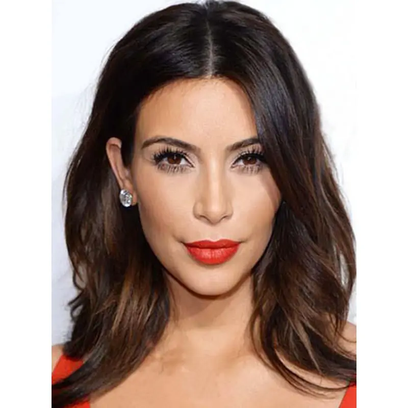 Kim Kardashian Enchanting Sexy Long Loose Wave Lace Front Human Hair Wig 14 Inches