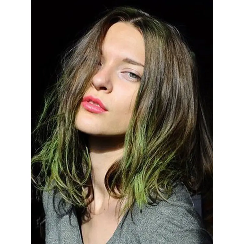 14 Inches Wavy Lace Front Green 100% Indian Remy Hair Ombre Wigs
