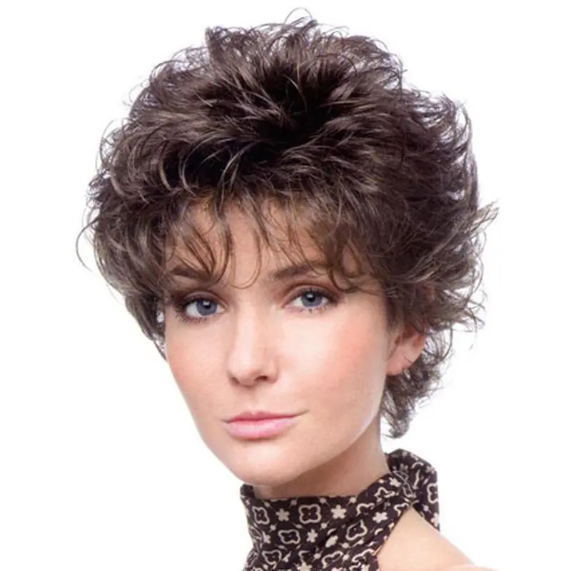 Cosy Brown Curly Cropped Classic Wigs