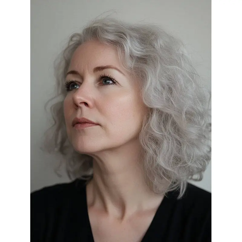 Grey Curly Wigs Lace Front Synthetic 12" Bobs Shoulder Length Wigs