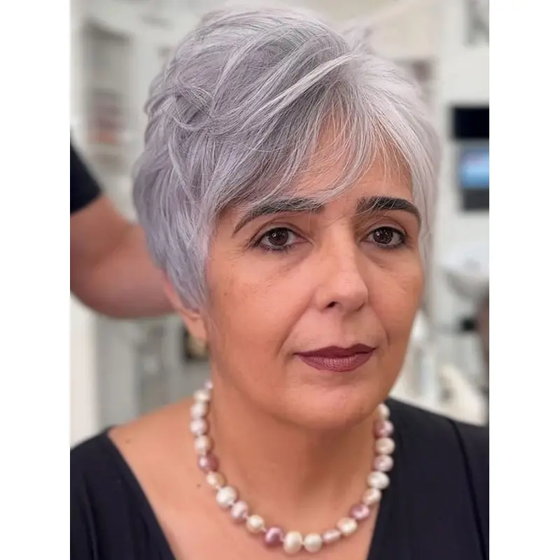 Short Grey Wigs For Ladies 4" Boycuts Straight Lace Front Wigs