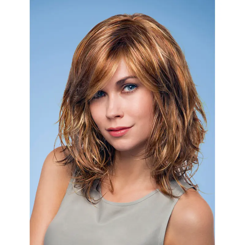 Fashionable Auburn Wavy Shoulder Length Monofilament Wigs