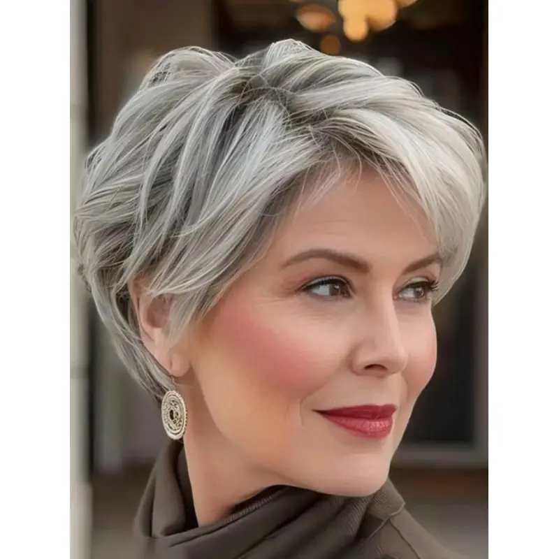 Grey Pixie Cut Wig 8" Boycuts Remy Human Hair Straight Lace Front Short Wigs