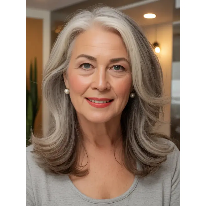 Old Lady Grey Hair Wig Remy Human Hair Monofilament 16" Wavy Wigs