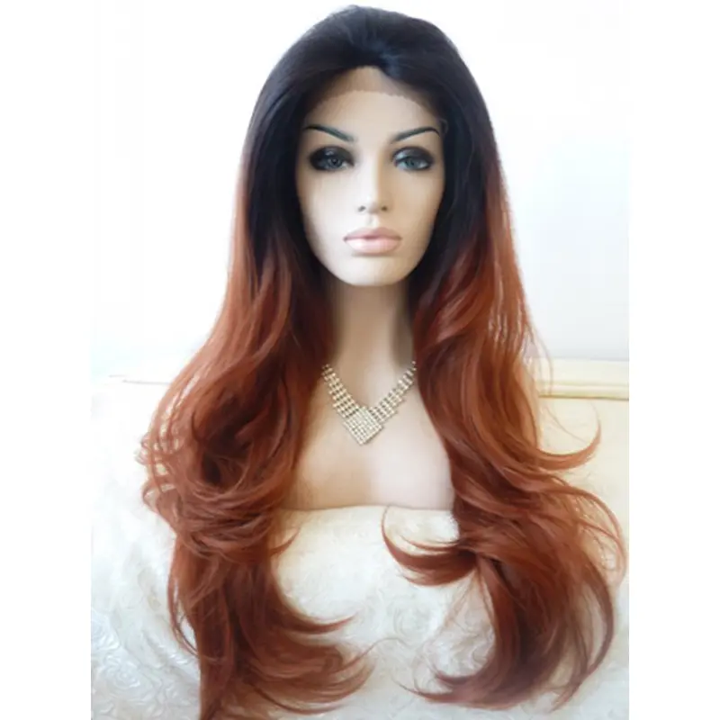 Realistic 26 Inch long Wavy Lace Front 100% Remy Hair Ombre Wigs