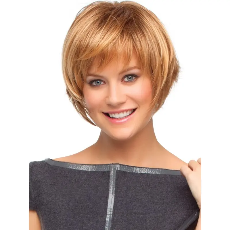 Sleek Auburn Straight Chin Length Synthetic Wigs