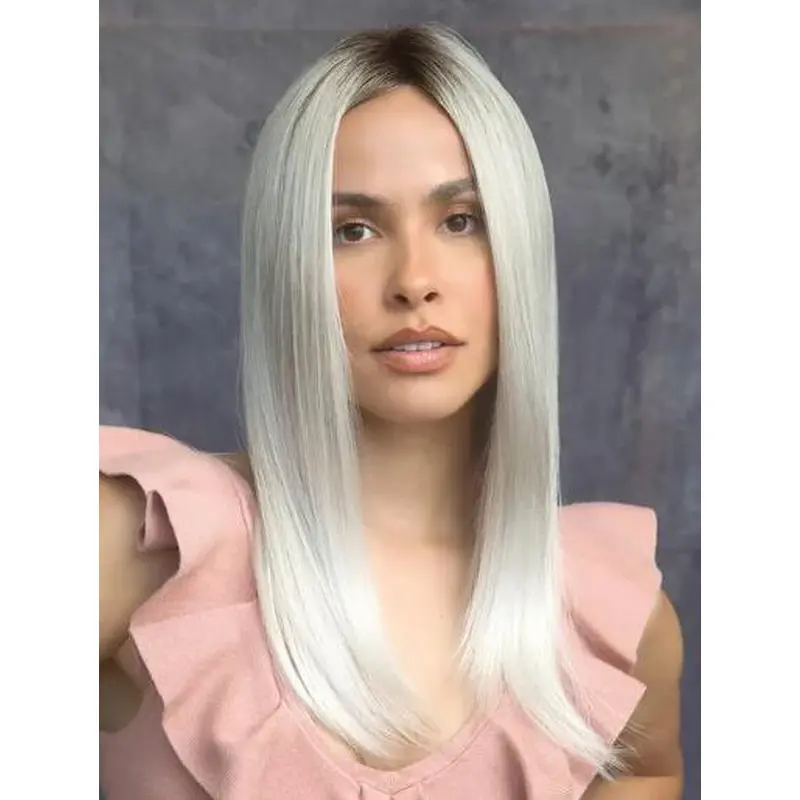 Synthetic Grey Straight Lace Front Suitable Ladies Grey Wigs