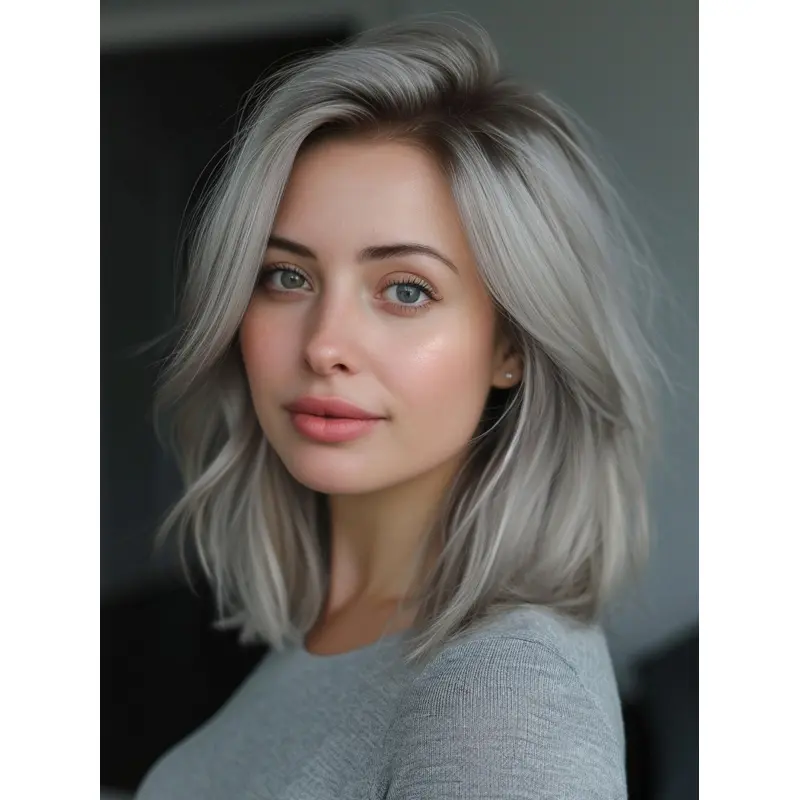 Wigs For Grey Hair Lace Front Shoulder Length Wavy Synthetic Wigs