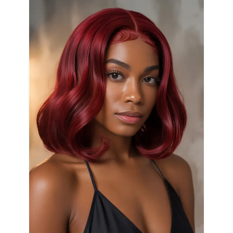 Bob Style Wigs For African American 12" Wavy Red Wigs