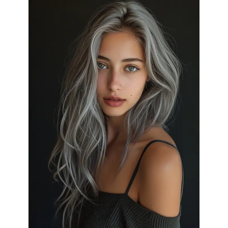 Grey Colored Wigs Lace Front Long Wavy Synthetic Wigs
