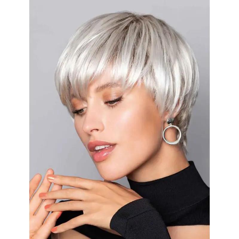 Grey Wigs Synthetic White Straight Capless Wigs