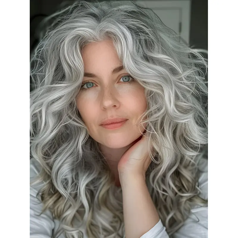 Human Grey Hair Wigs 16" Long Curly Lace Front Wigs