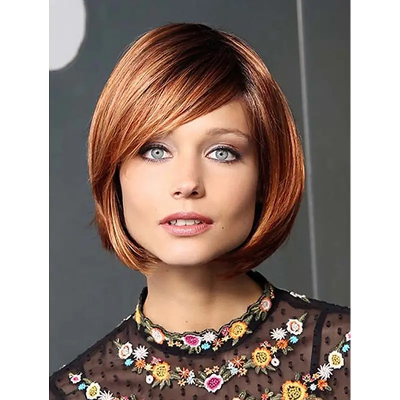 Long 10" Monofilament Auburn Straight Quality Bobbed Wigs