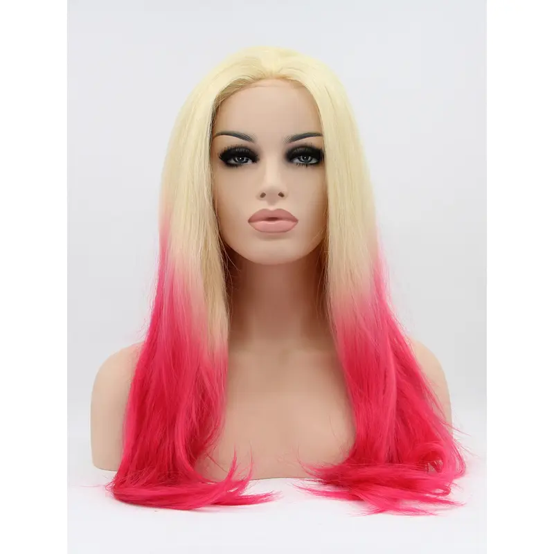 Long Ombre/2 Tone Without Bangs 23" Lace Front Straight Synthetic Wigs