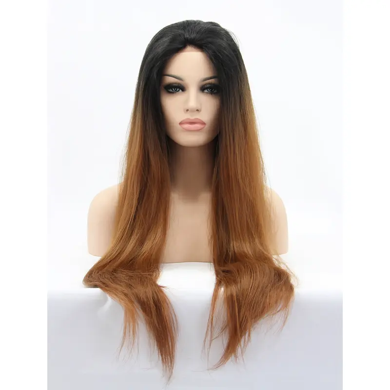 Long Ombre/2 Tone Without Bangs 30" Lace Front Straight Synthetic Wigs