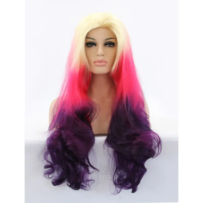 Long Ombre/2 Tone Without Bangs 30" Lace Front Wavy Synthetic Wigs