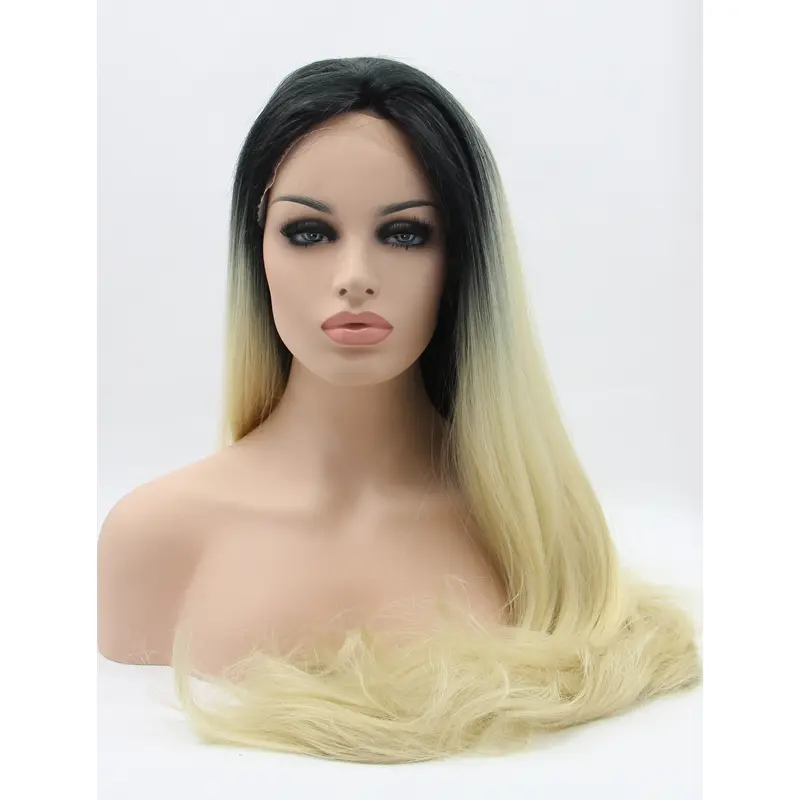 Long Ombre/2 Tone Without Bangs 32" Lace Front Straight Synthetic Wigs