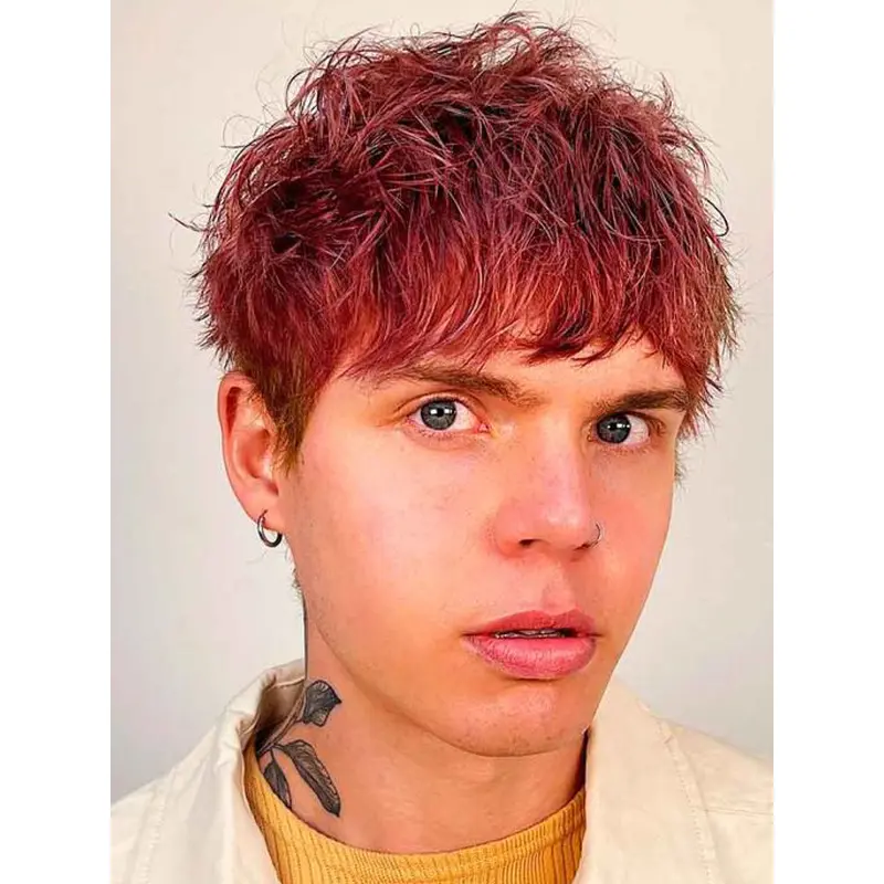 Male Wig Lace Fronts Layered Cropped Red Synthetic Wigs