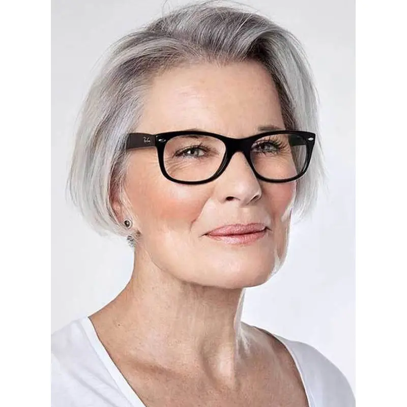 Short Grey Wigs For Sale Straight Without Bangs 6" Remy Human Hair Wigs